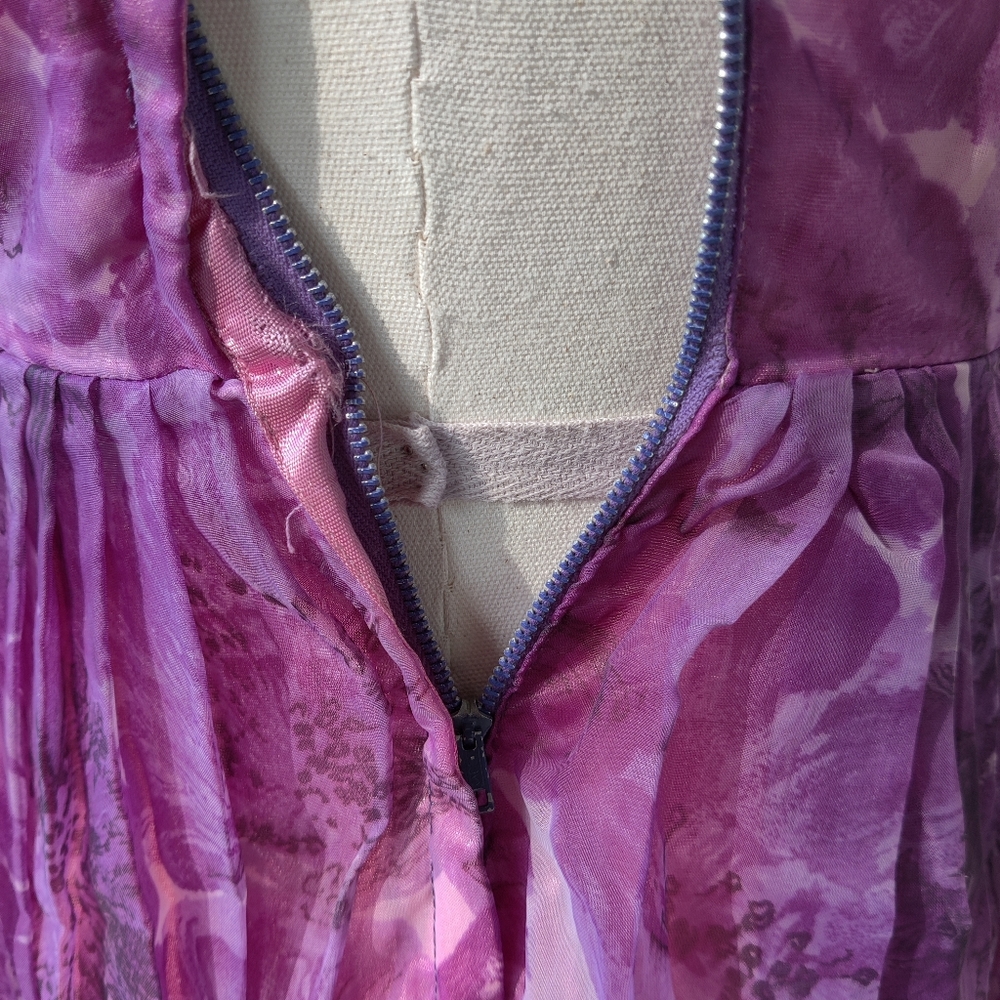 XXS XS 50s 60s Purple Floral Garden Party Dress - Picture 16 of 16